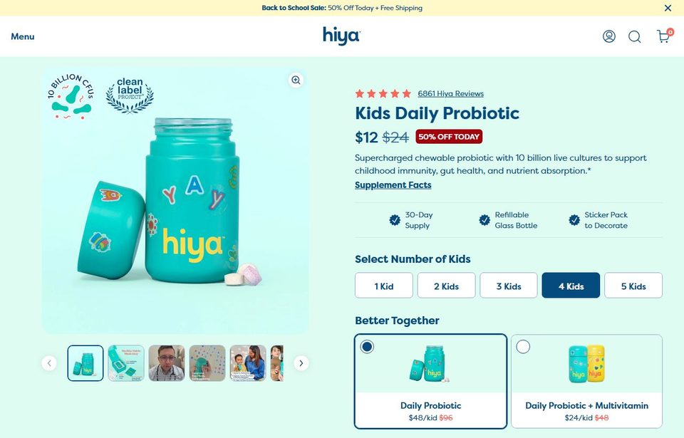 Hiya Health Kids Daily Probiotic product page
