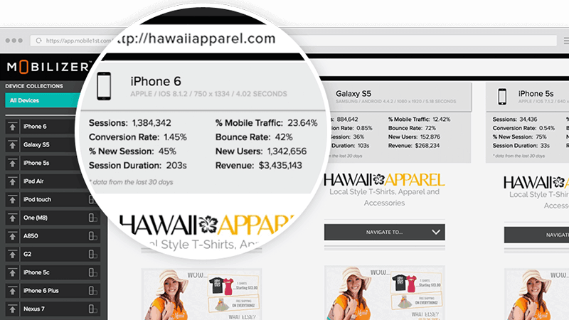 Hawaii Apparel mobile website on Mobilizer