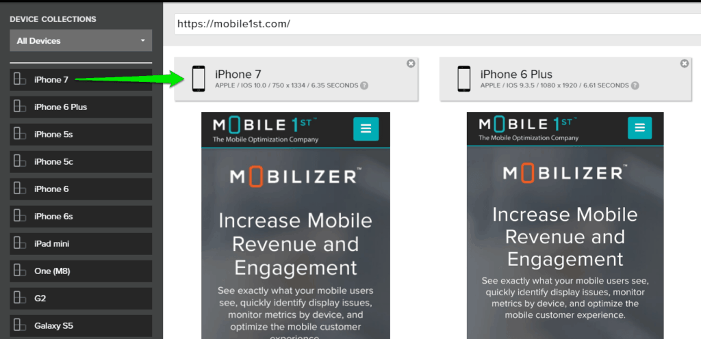 mobile optimization on iphone 7 testing