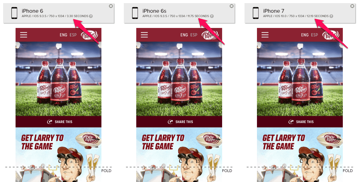 dr pepper mobile page speed